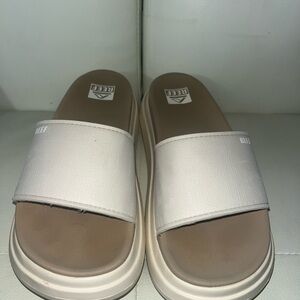 Reef Cream and Tan Slide Sandals